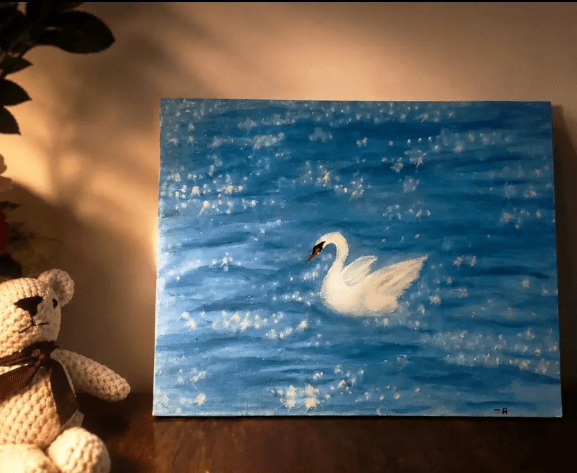 Hand-Painted Swan on Water – Original Artwork